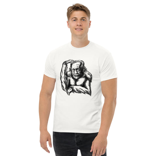 Men's basic tee with humorous photo of monkey with the face of Sigmund Freud